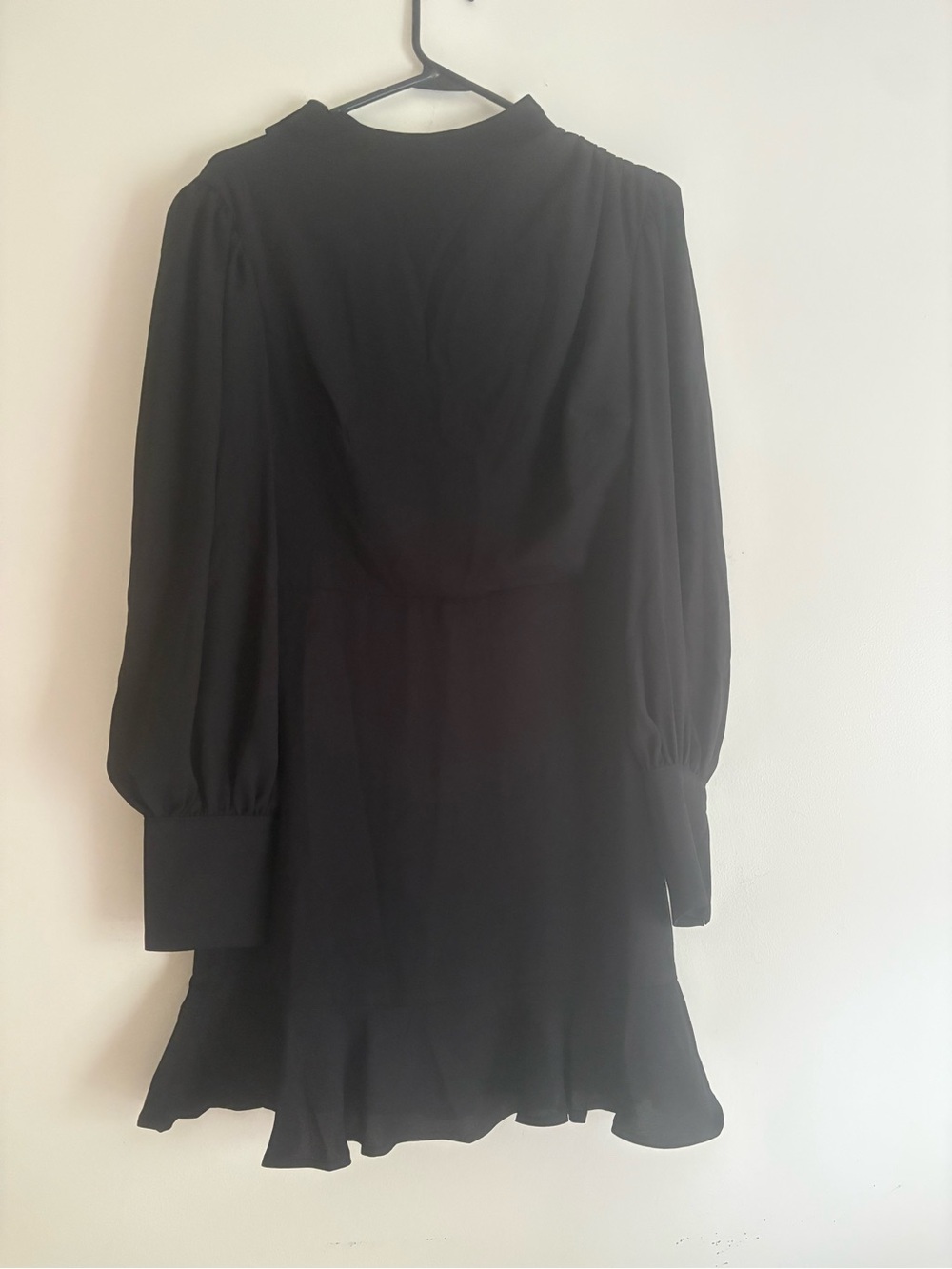 Express Black Long-Sleeve Ruffle-Hem Mini Dress